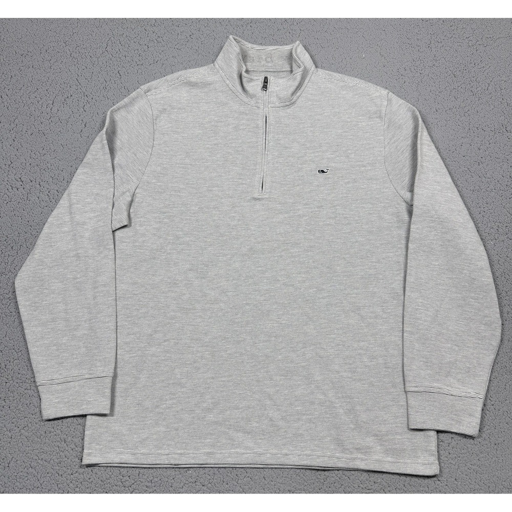 Vineyard Vines Sweatshirt Mens XL Gray Stripe 1/4 Zip Mock Neck Pullover Knit